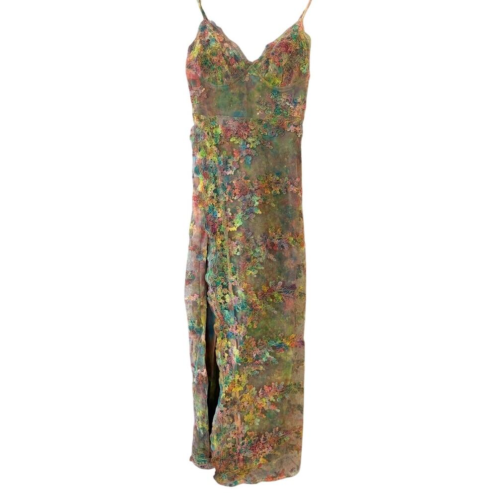 Meshki Wedding Maxi Slip Dress S tie dye Floral Sheer Festival whimsigoth fairy